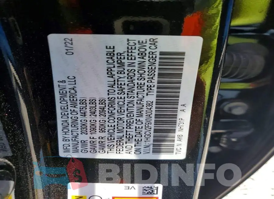 1HGCV2F9XNA004382 Photo# 13