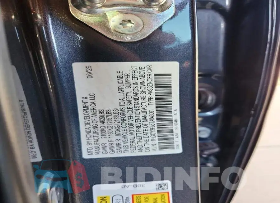 1HGCY2F66TA043061 Photo# 13