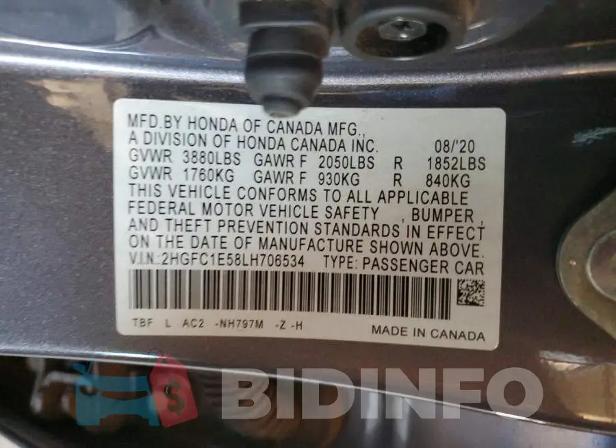 2HGFC1E58LH706534 Photo# 13