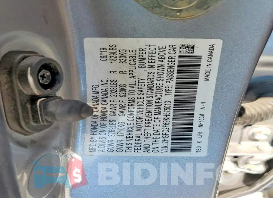 2HGFC2F69KH575013 Photo# 13