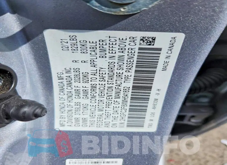 2HGFC2F8XMH541652 Photo# 12