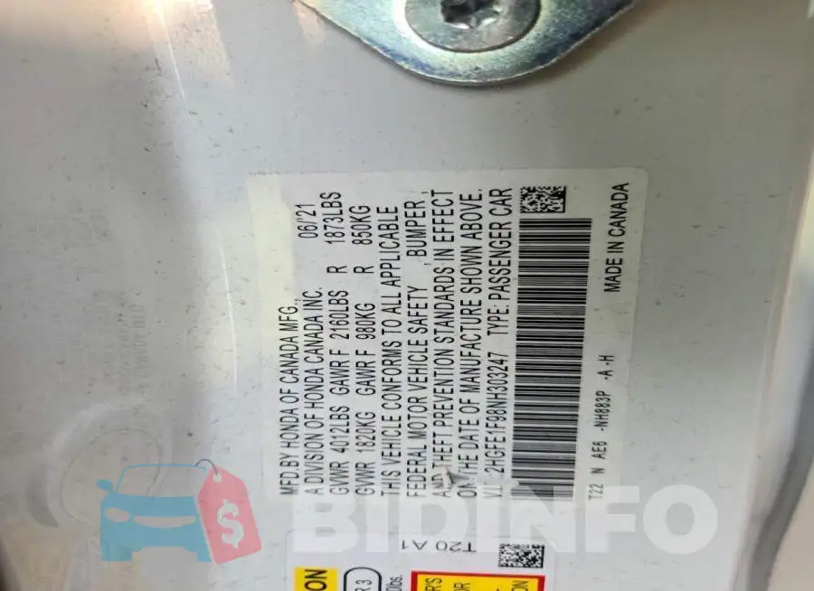 2HGFE1F98NH303247 Photo# 12