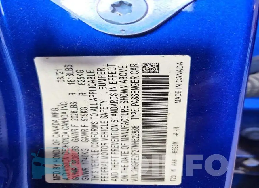 2HGFE2F27NH522886 Photo# 12