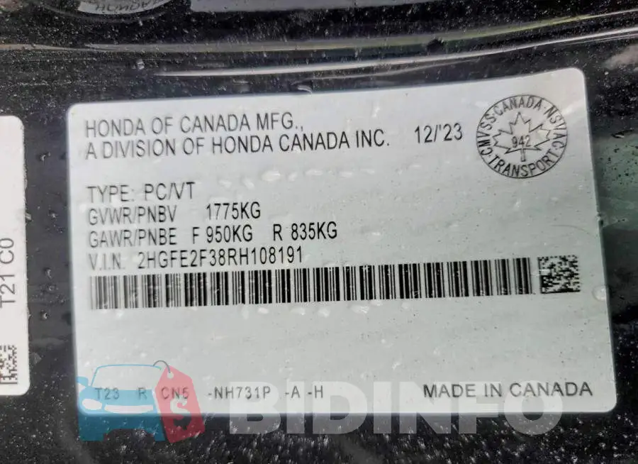 2HGFE2F38RH108191 Photo# 12