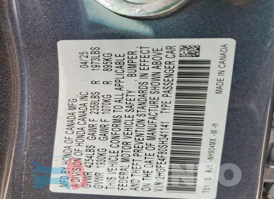 2HGFE4F80SH341141 Photo# 13