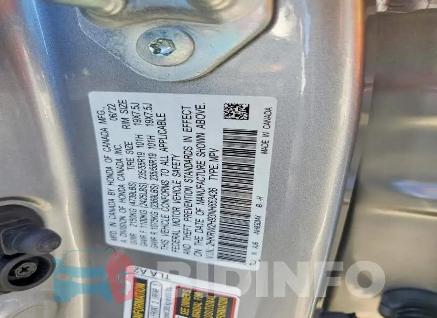 2HKRW2H93NH653436 Photo# 13