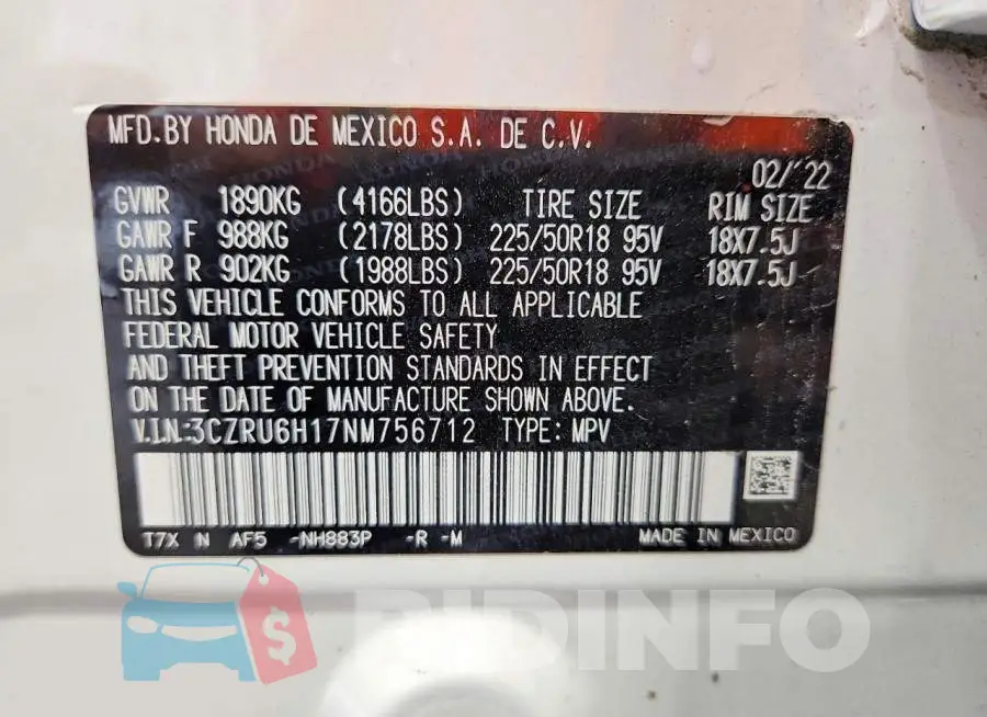 3CZRU6H17NM756712 Photo# 12