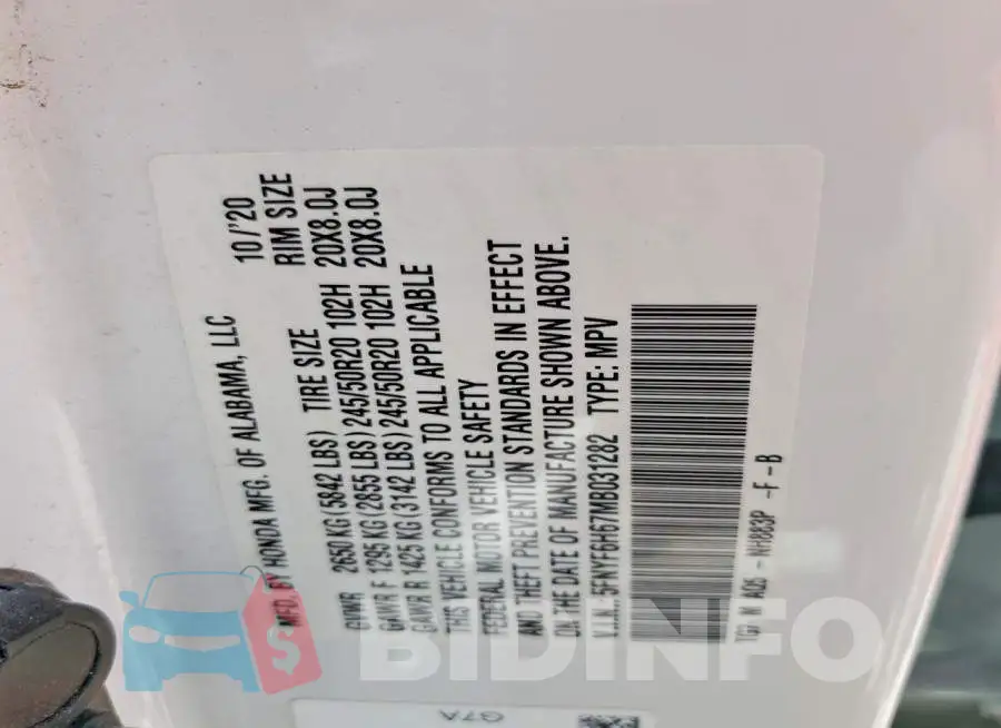 5FNYF6H67MB031282 Photo# 13