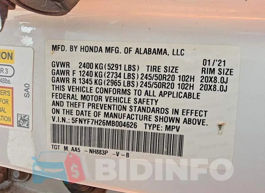 5FNYF7H26MB004626 Photo# 13