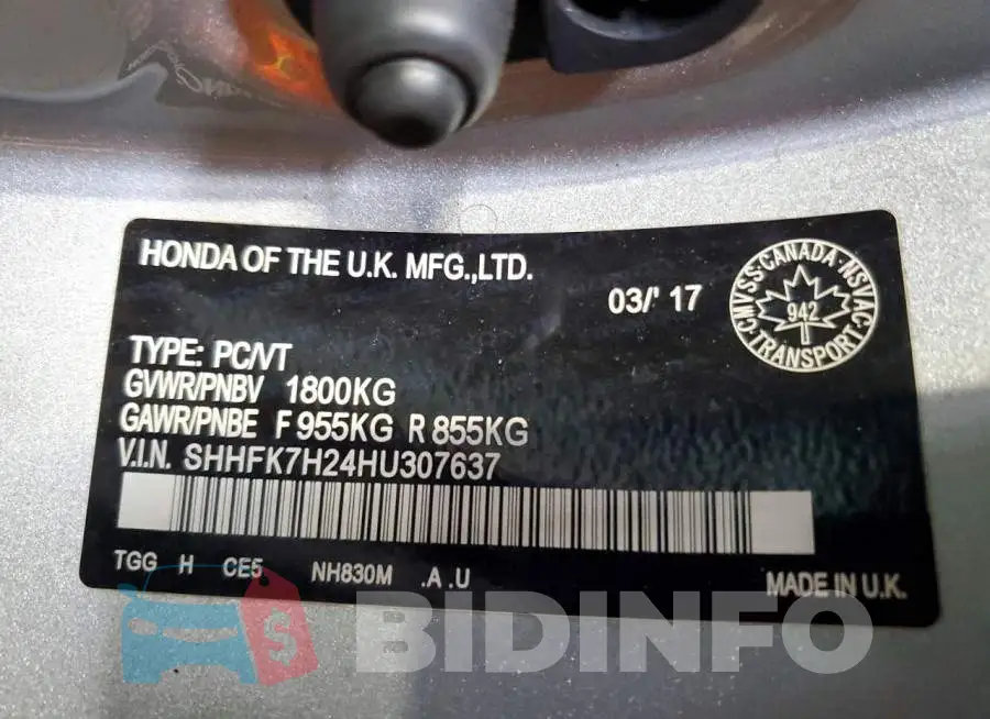 SHHFK7H24HU307637 Photo# 12