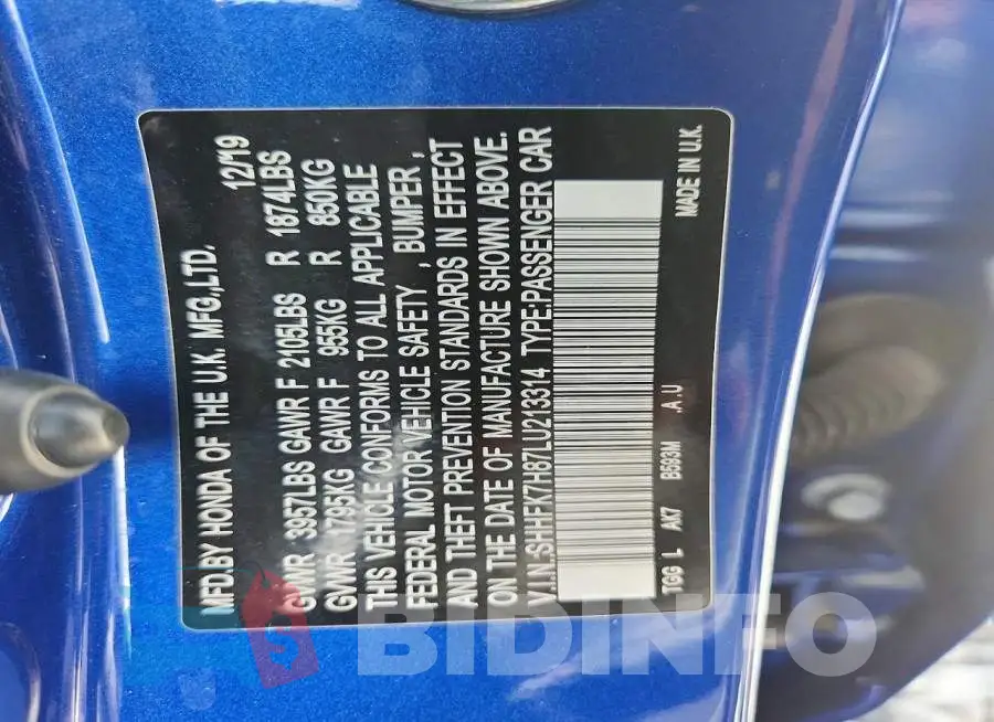 SHHFK7H87LU213314 Photo# 12