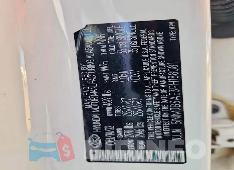 5NMJB3AE3PH188081 Photo# 13