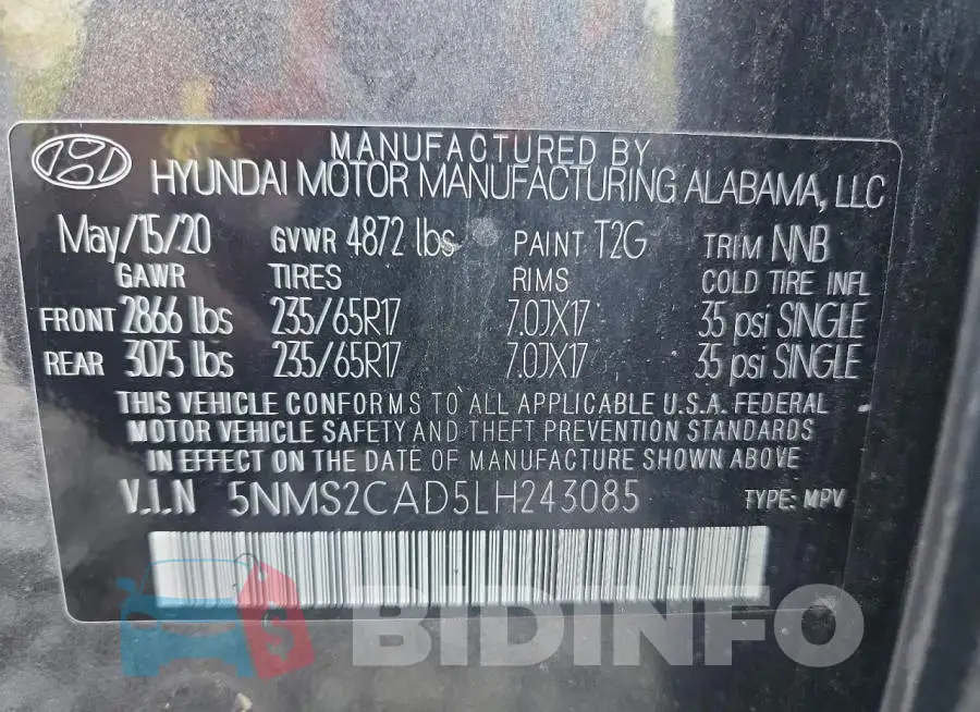 5NMS2CAD5LH243085 Photo# 14