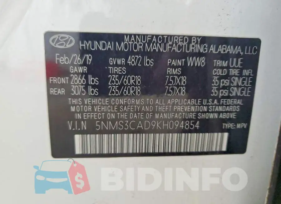 5NMS3CAD9KH094854 Photo# 14
