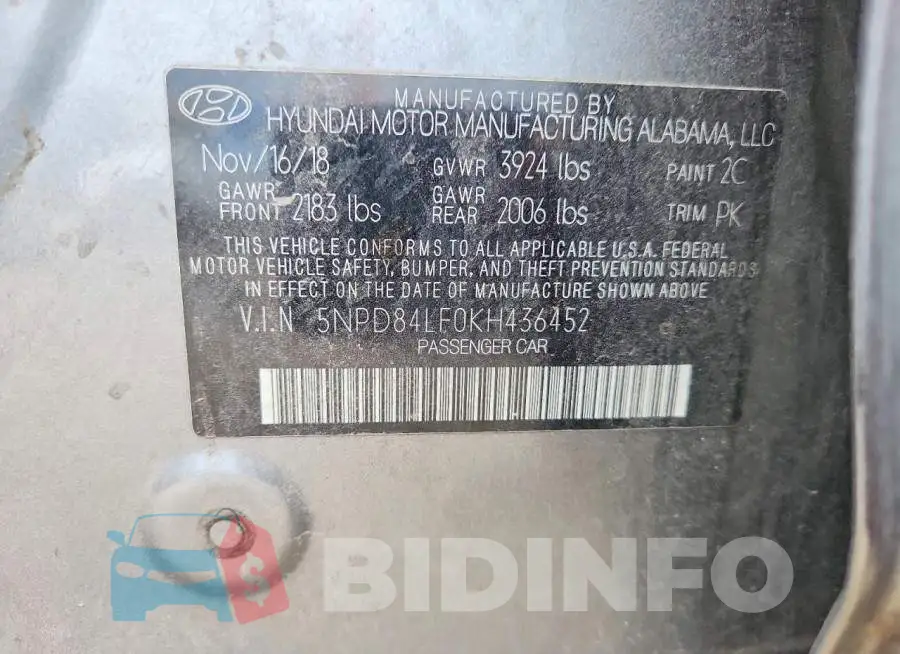 5NPD84LF0KH436452 Photo# 12