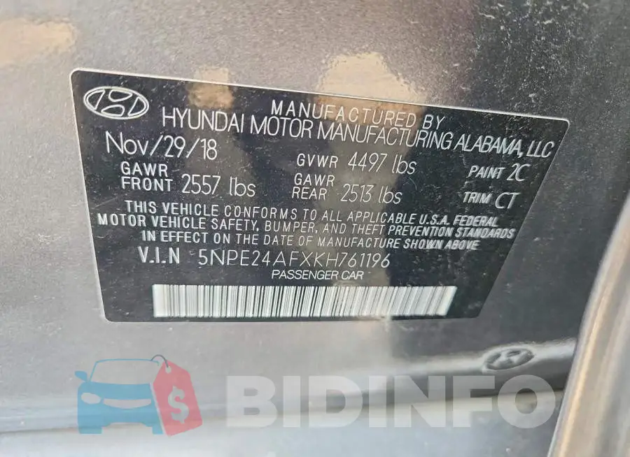 5NPE24AFXKH761196 Photo# 12