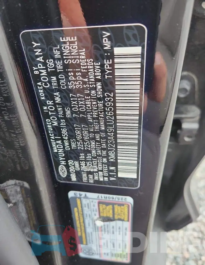 KM8J23A49LU265932 Photo# 13