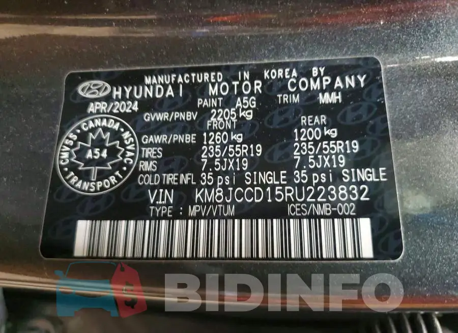 KM8JCCD15RU223832 Photo# 13