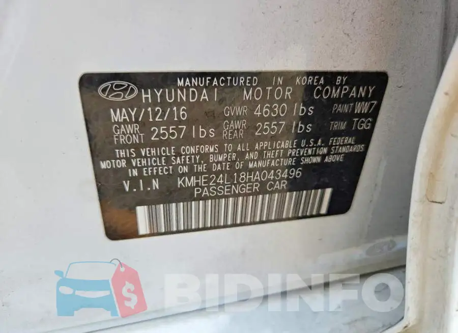 KMHE24L18HA043496 Photo# 12