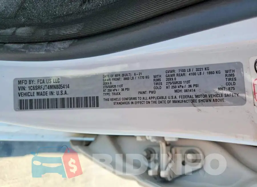 1C6SRFJT4MN805414 Photo# 13