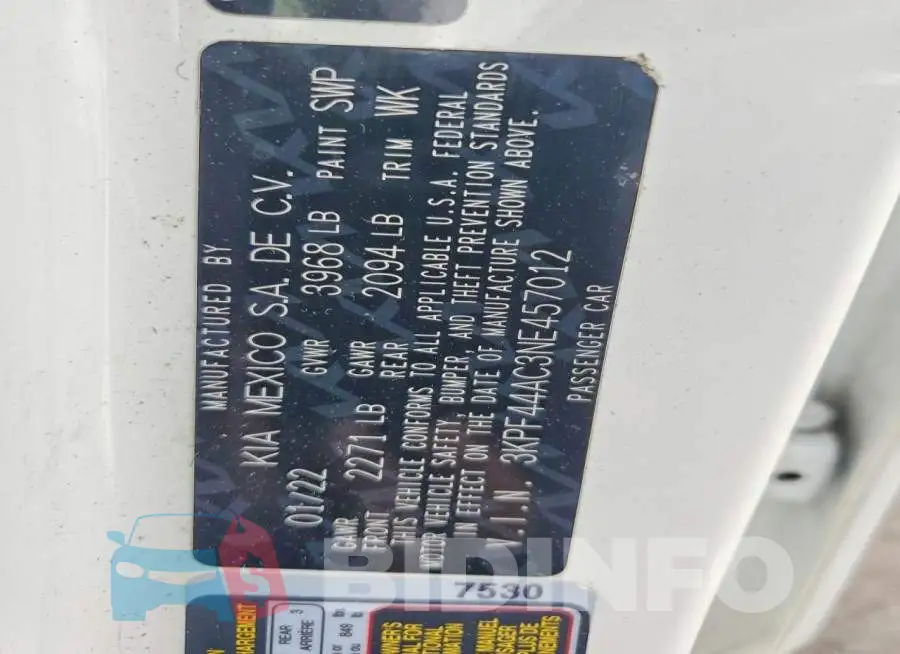 3KPF44AC3NE457012 Photo# 13