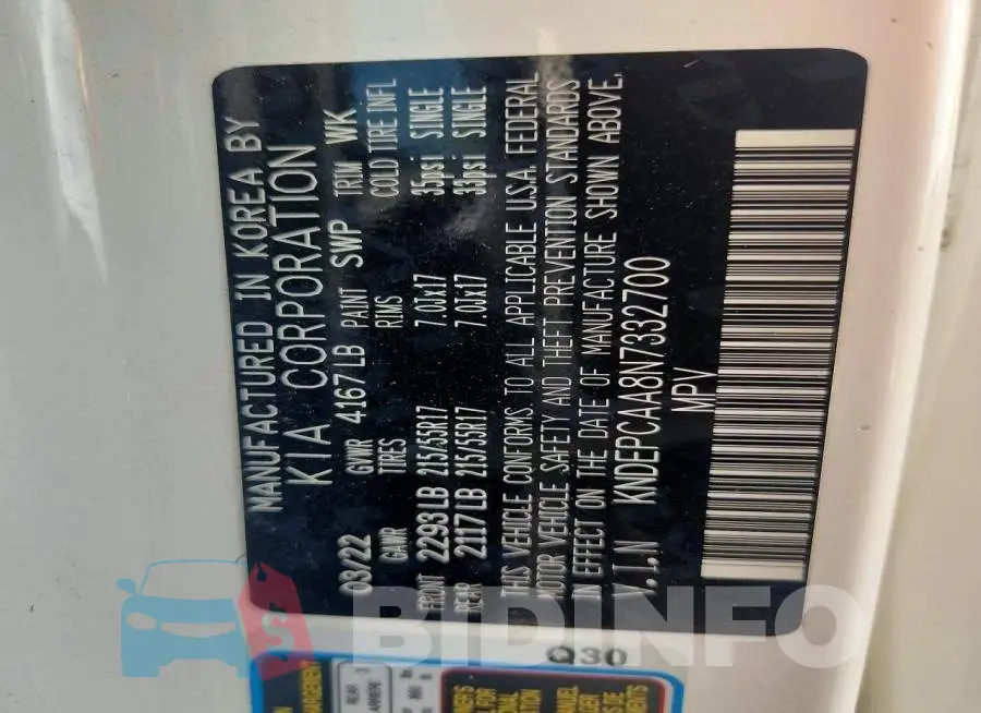 KNDEPCAA8N7332700 Photo# 12
