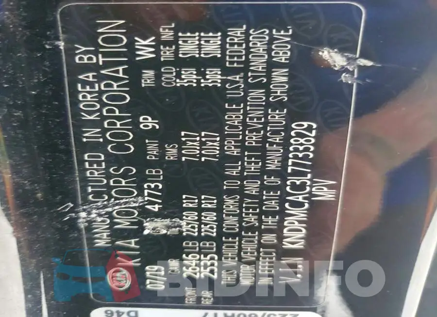 KNDPMCAC3L7733829 Photo# 13