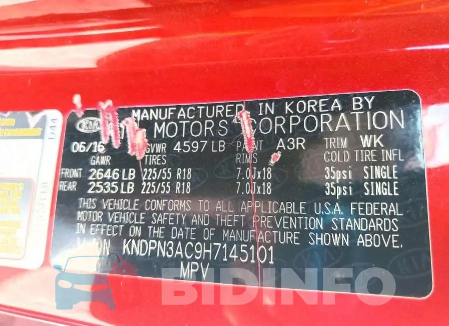 KNDPN3AC9H7145101 Photo# 14