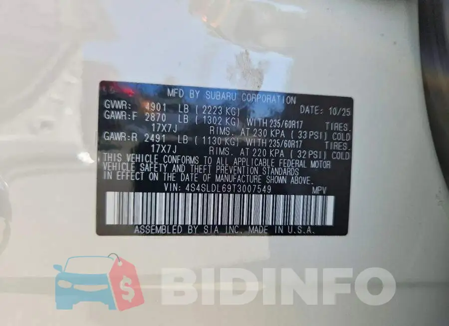 4S4SLDL69T3007549 Photo# 14