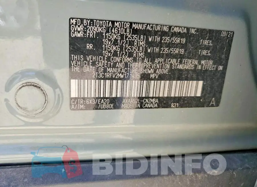 2T3C1RFV2MW171495 Photo# 12
