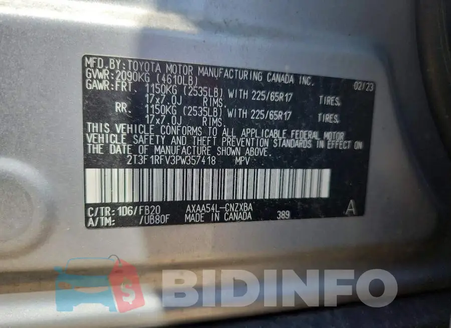 2T3F1RFV3PW357418 Photo# 12