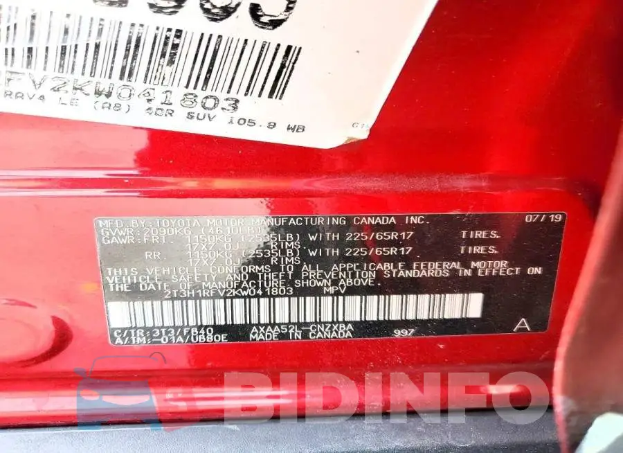 2T3H1RFV2KW041803 Photo# 13