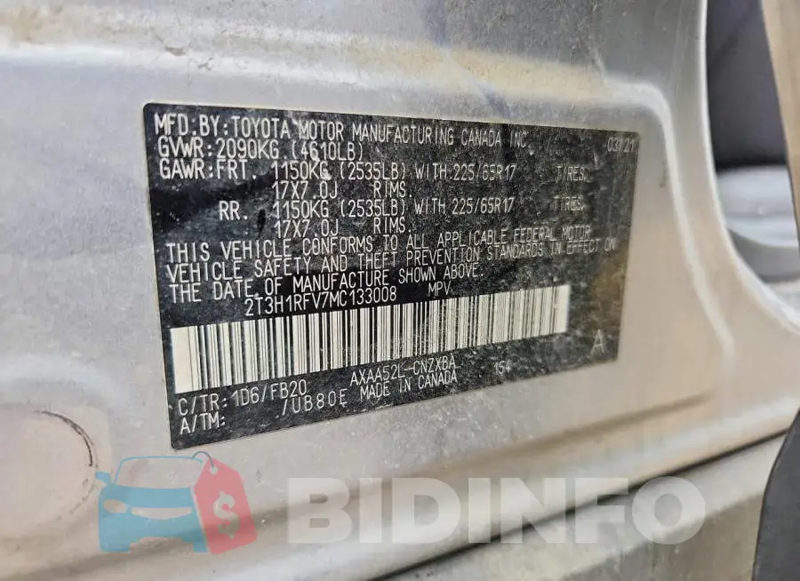 2T3H1RFV7MC133008 Photo# 12