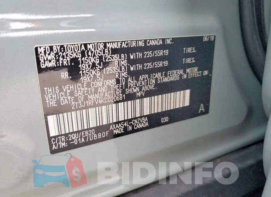 2T3J1RFV4KC020681 Photo# 12