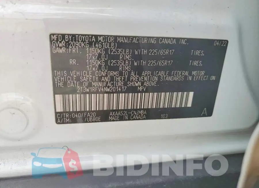 2T3W1RFV4NW201417 Photo# 14