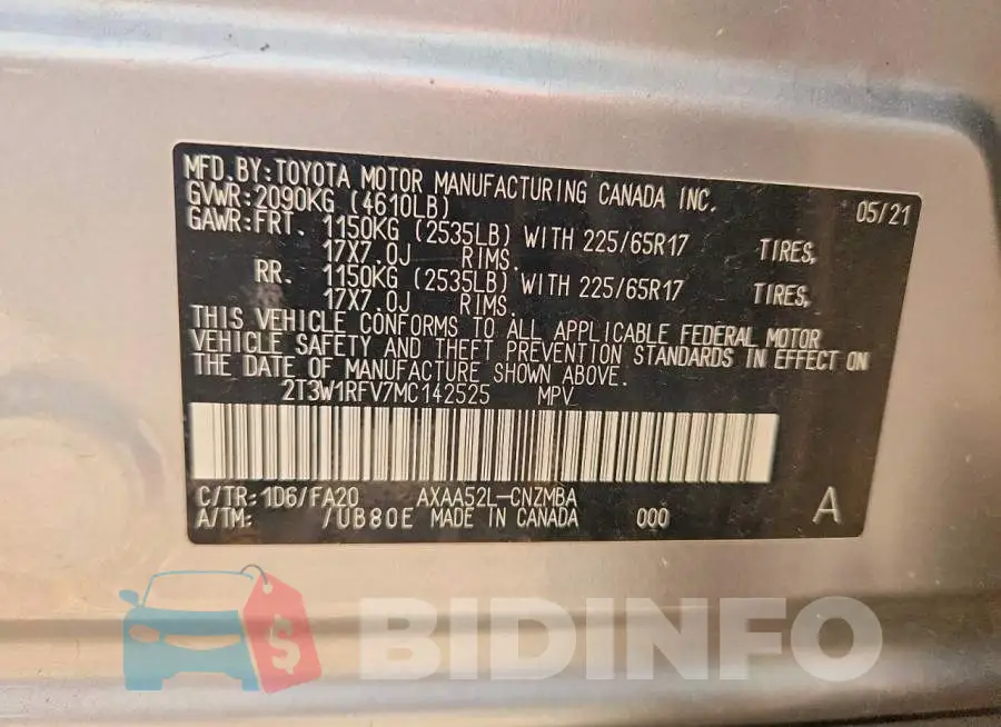 2T3W1RFV7MC142525 Photo# 13