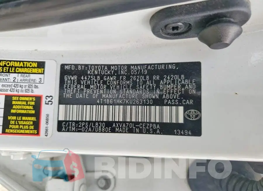 4T1B61HK7KU263130 Photo# 13