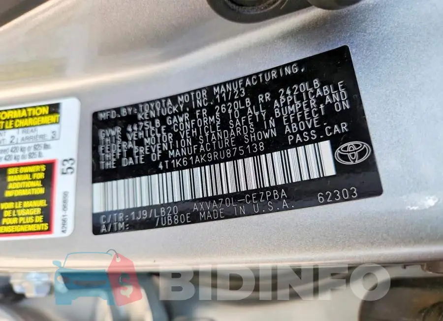 4T1K61AK9RU875138 Photo# 12