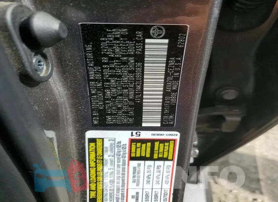 4T1L11AK2LU990836 Photo# 12