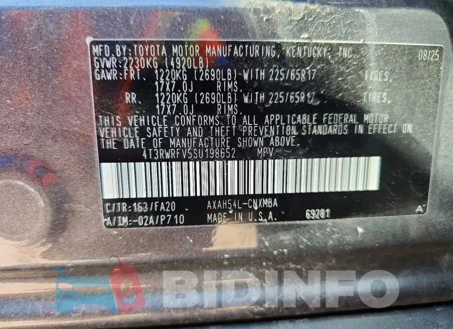 4T3RWRFV5SU198652 Photo# 13