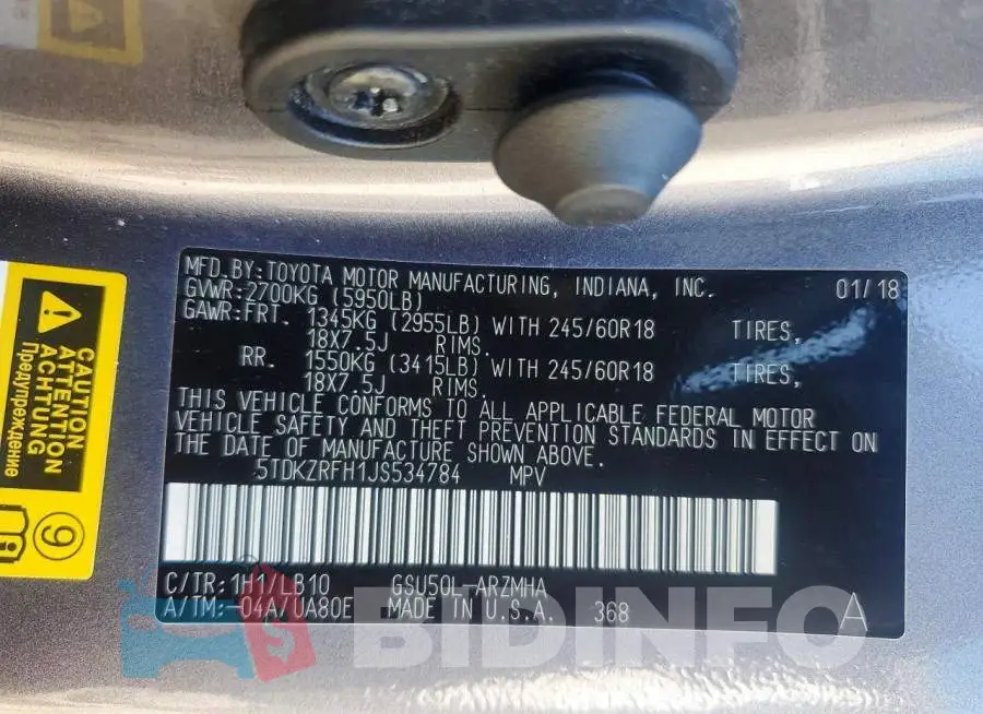 5TDKZRFH1JS534784 Photo# 12