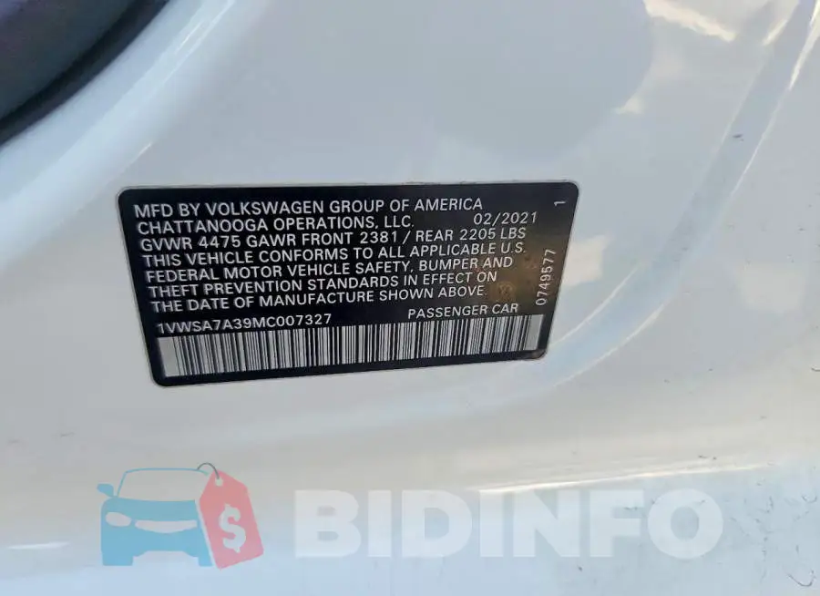 1VWSA7A39MC007327 Photo# 13
