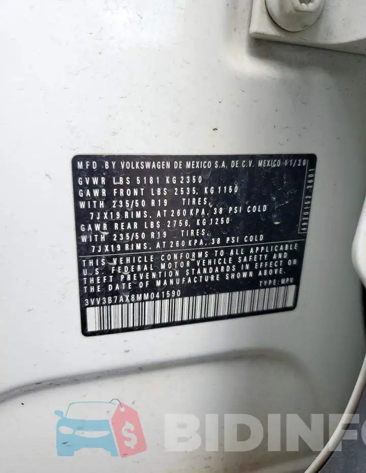 3VV3B7AX8MM041590 Photo# 13