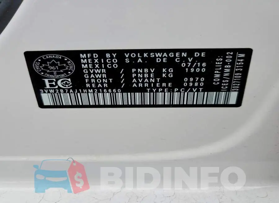 3VW2B7AJ1HM216660 Photo# 12
