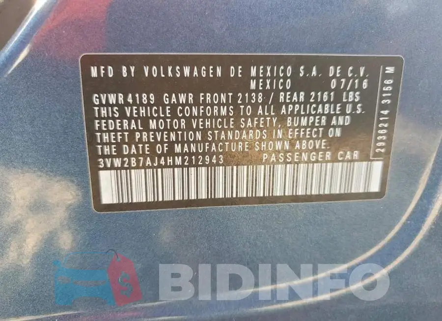 3VW2B7AJ4HM212943 Photo# 13