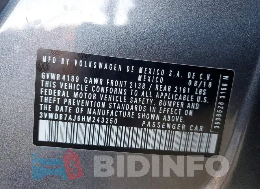 3VWDB7AJ6HM243250 Photo# 12