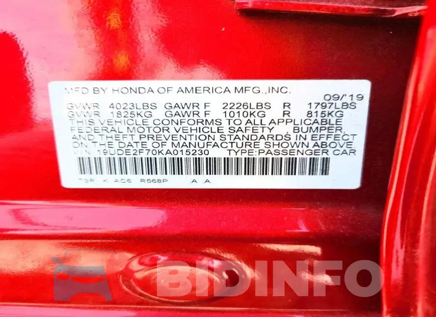 19UDE2F70KA015230 Photo# 12