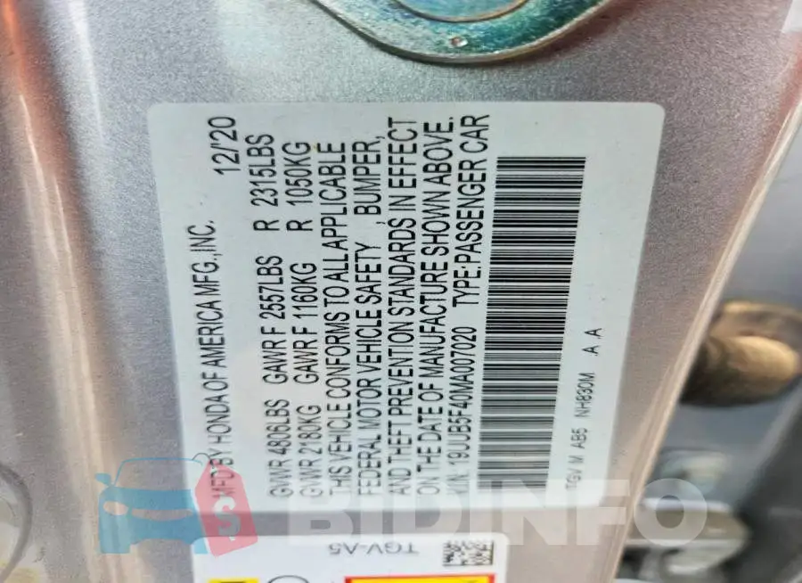 19UUB5F40MA007020 Photo# 13