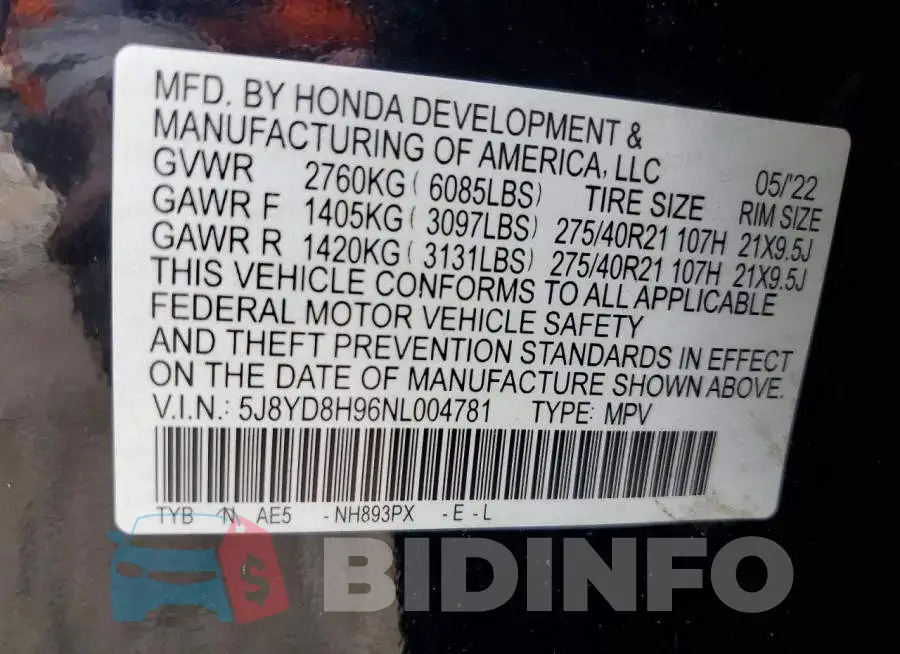 5J8YD8H96NL004781 Photo# 13
