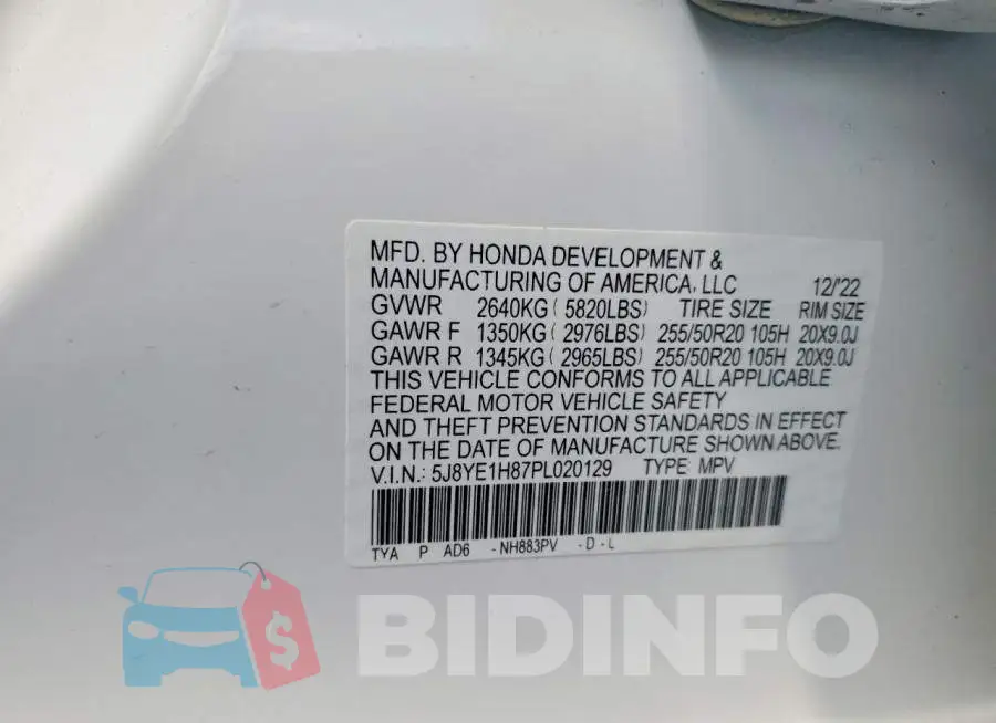 5J8YE1H87PL020129 Photo# 12